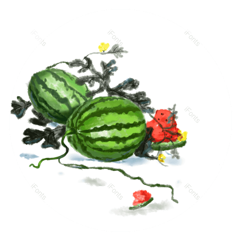 西瓜图片,夏至元素,中国风PNG,夏天免抠素材